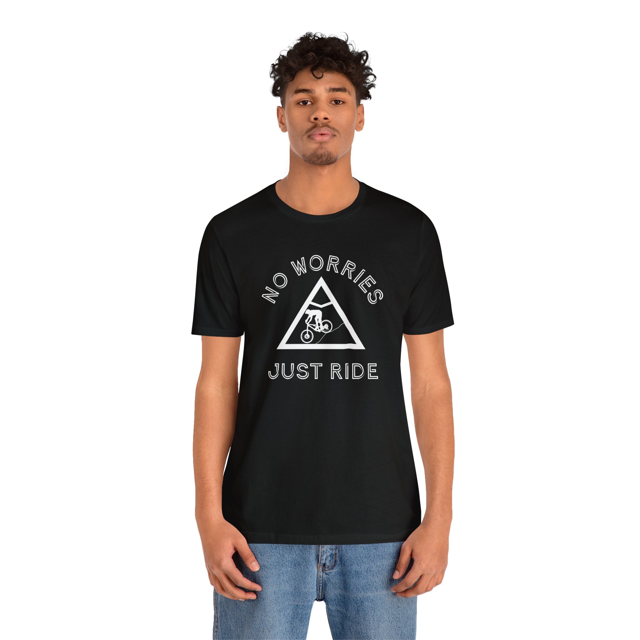 No worries just ride, mountain bike t-shirt.