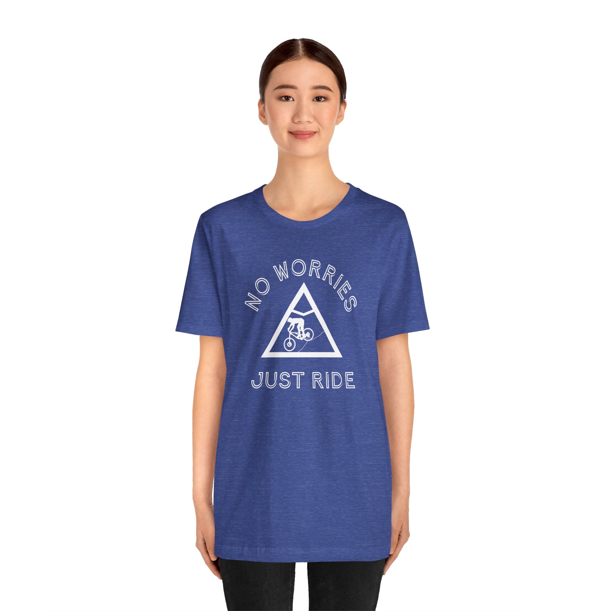 No worries just ride, mountain bike t-shirt.