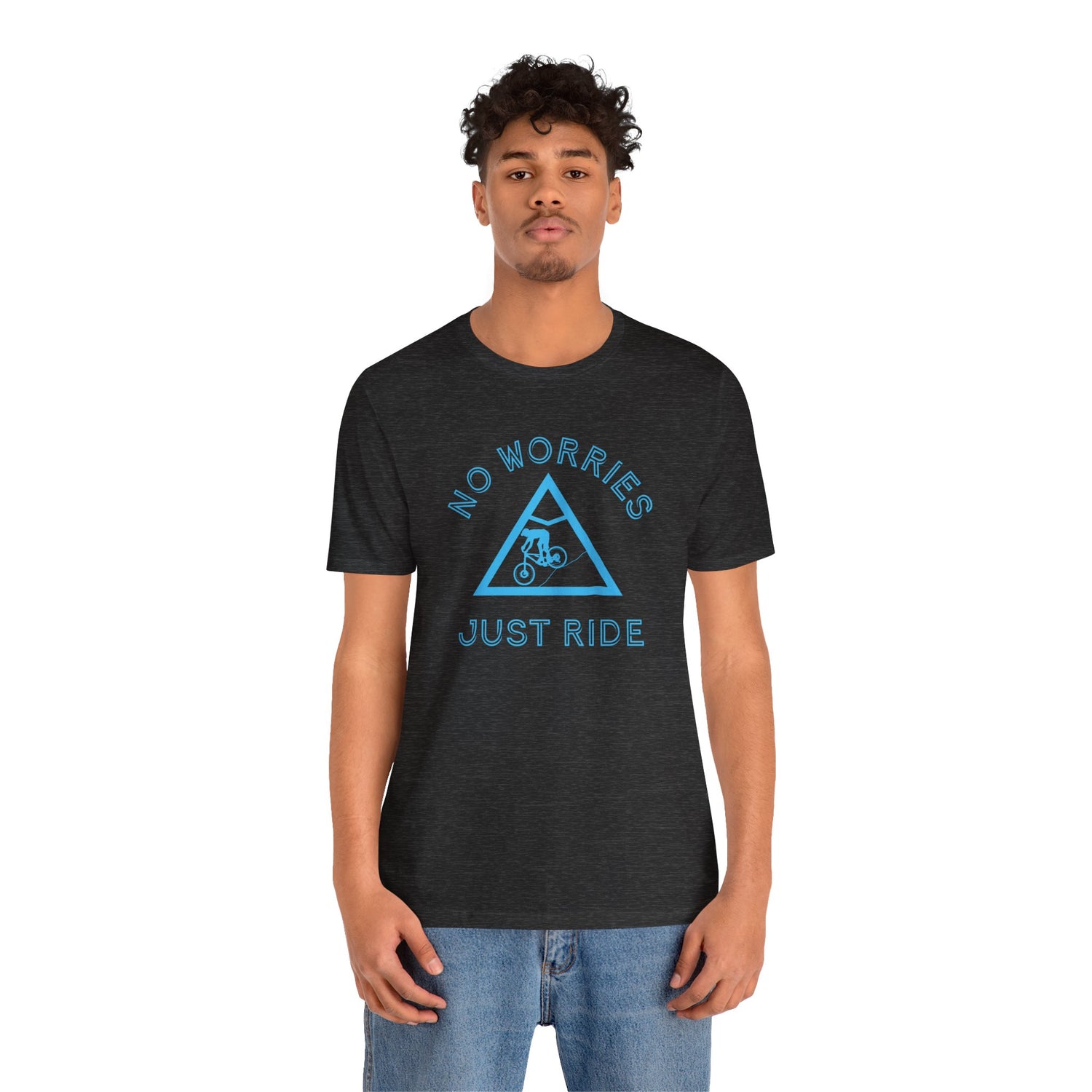 No worries just ride, mountain bike t-shirt.