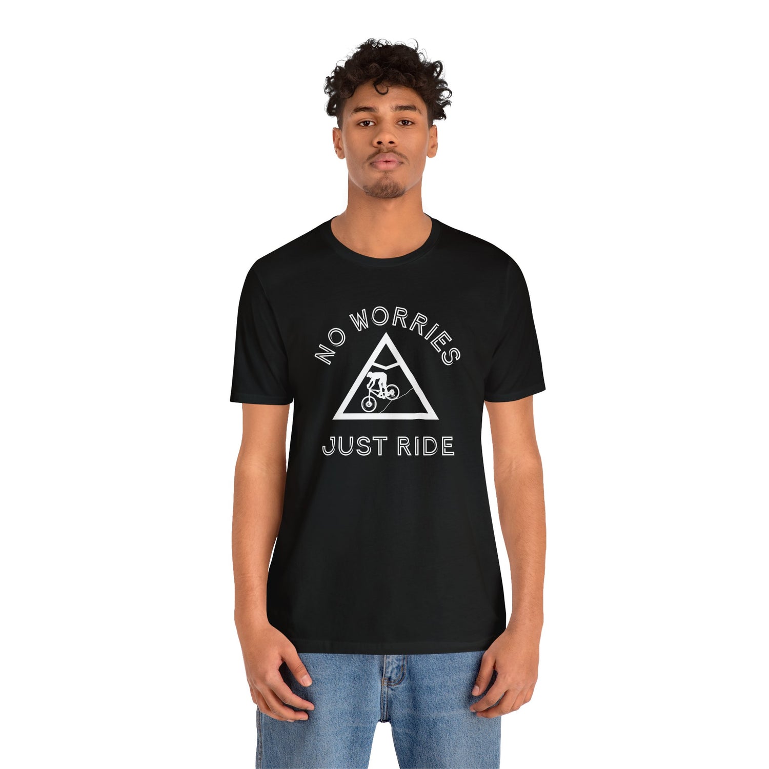 No worries just ride, mountain bike t-shirt.