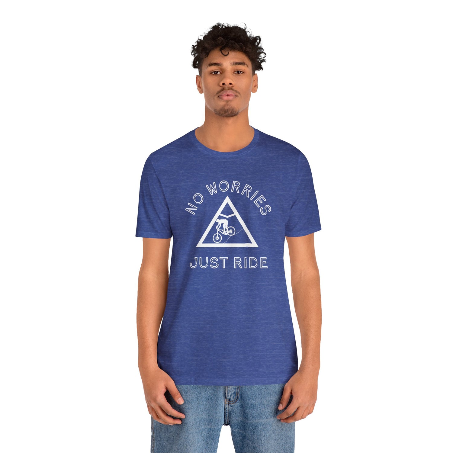 No worries just ride, mountain bike t-shirt.